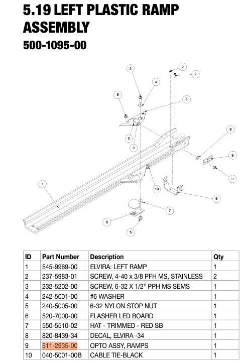 Elvira Opto Assembly Part 511-2935-00 by Stern Pinball
