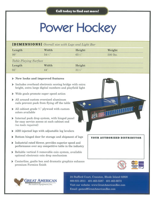Power Air Hockey Table with overhead scoring