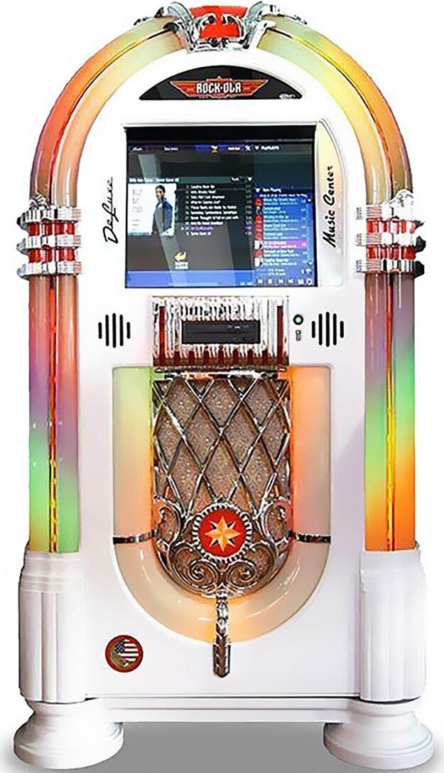 Rock-ola Bubbler Digital Jukebox Music Center Gloss White - Gameroom Goodies