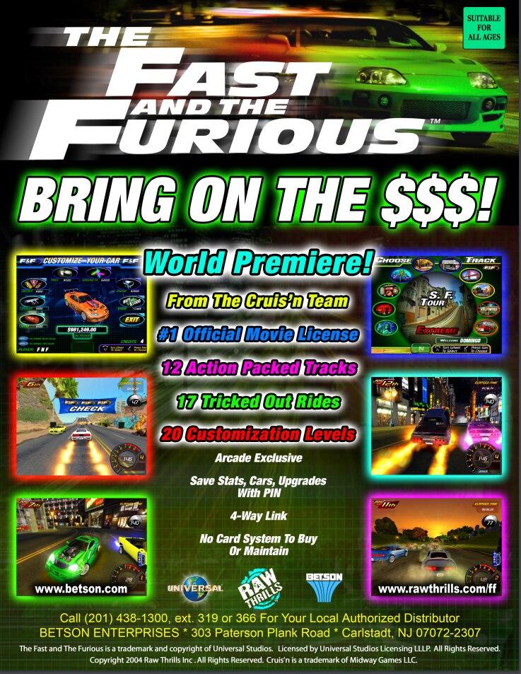 Fast and the Furious Arcade Brochure