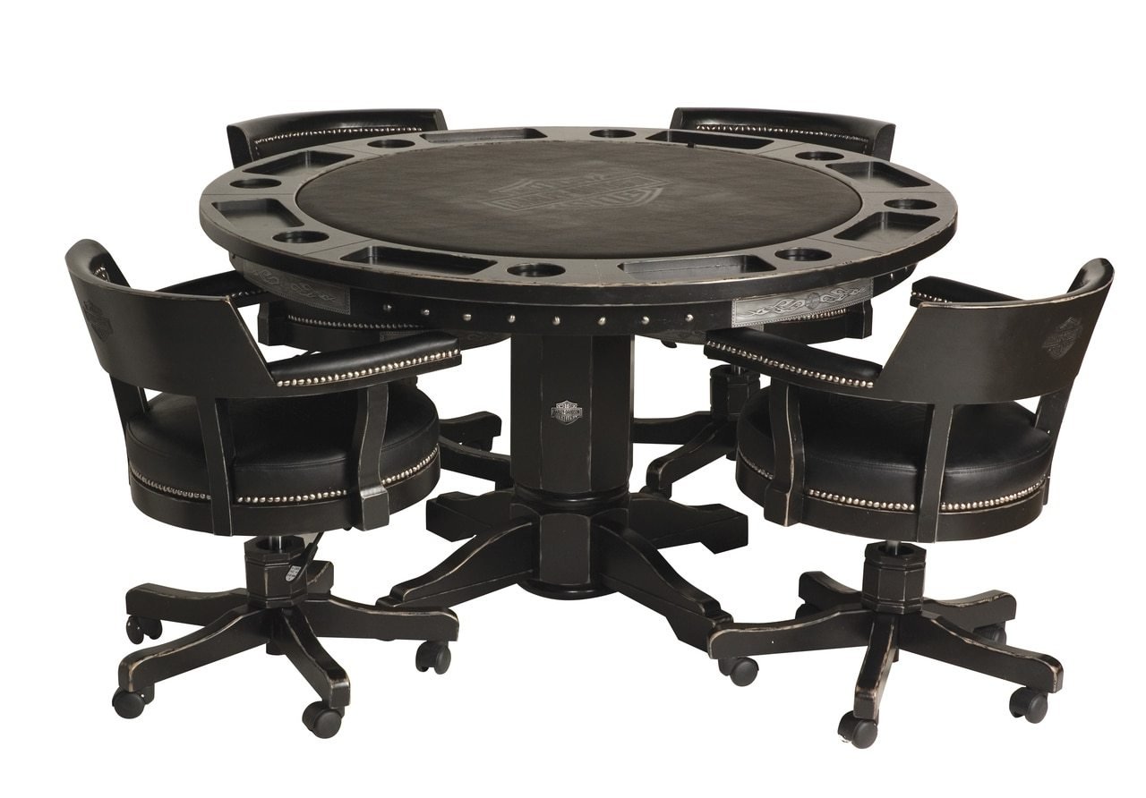 Harley-Davidson Poker Table & Chairs Set Vintage Black Finish - Gameroom Goodies