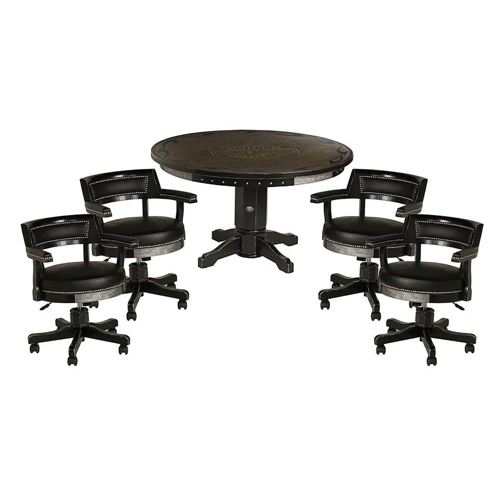 Harley-Davidson Poker Table & Chairs Set Vintage Black Finish - Gameroom Goodies