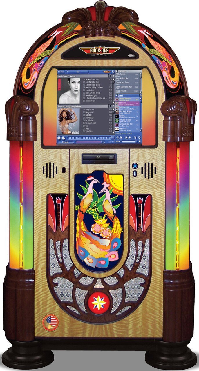 Rock-ola Bubbler Digital Jukebox Music Center Peacock - Gameroom Goodies