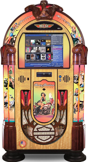Rock-ola Harley Davidson American Beauties Bubbler Digital Jukebox Music Center - Gameroom Goodies